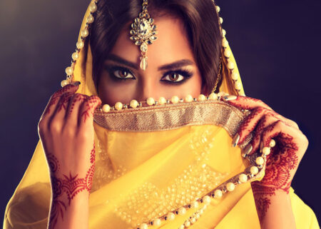 Beautiful Indian Girl . Young Hindu Woman Model With Tatoo Mehn